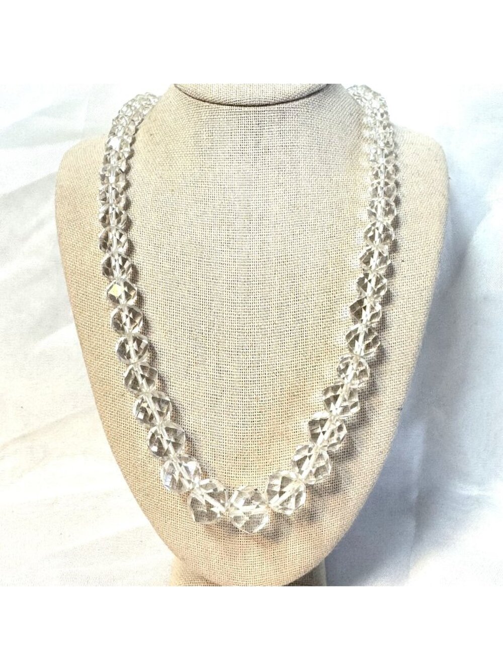 Faceted Crystal Beaded Vintage Necklace Graduated Strand 5-12mm 20" Length